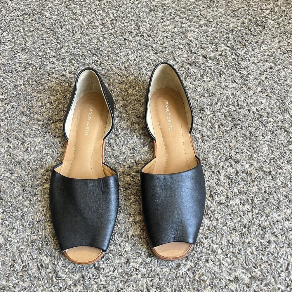 Franco Sarto Womens Venezia Flat Size 12 Slip On D'Orsay Shoe Black Peep Toe New